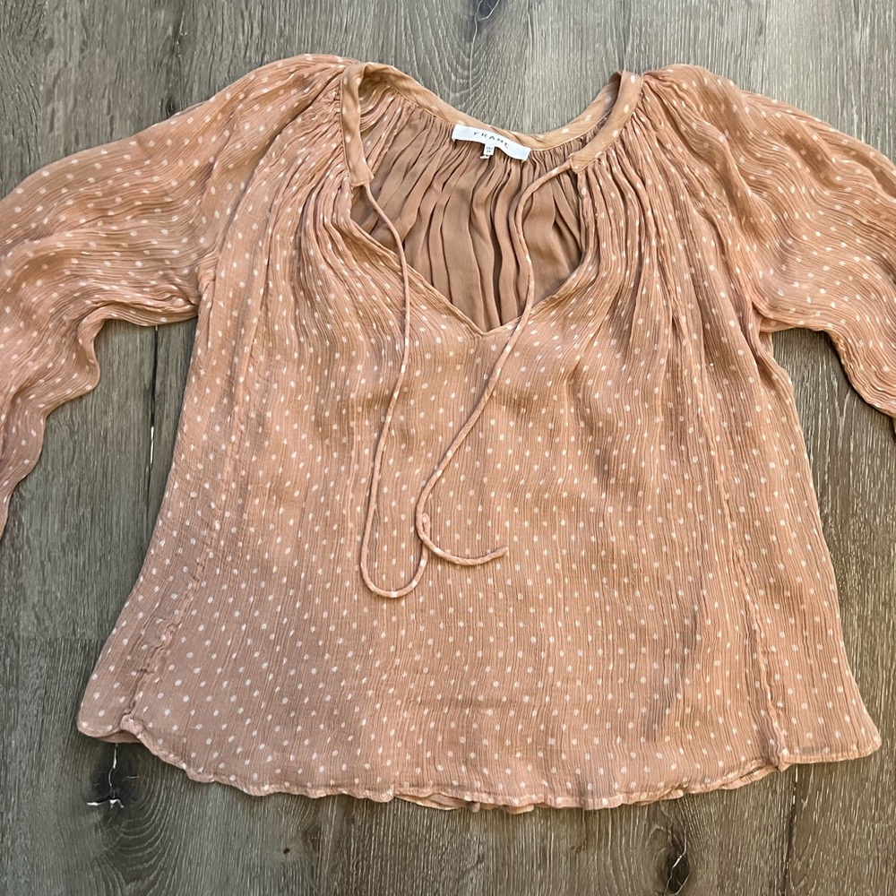 Frame Denim Tan Polka Dot Blouse XS